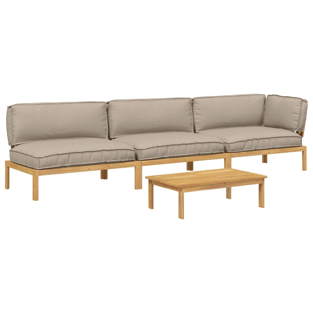 vidaXL Sofa Set with Cushions Solid 4 pcs Taupe Solid Acacia Wood