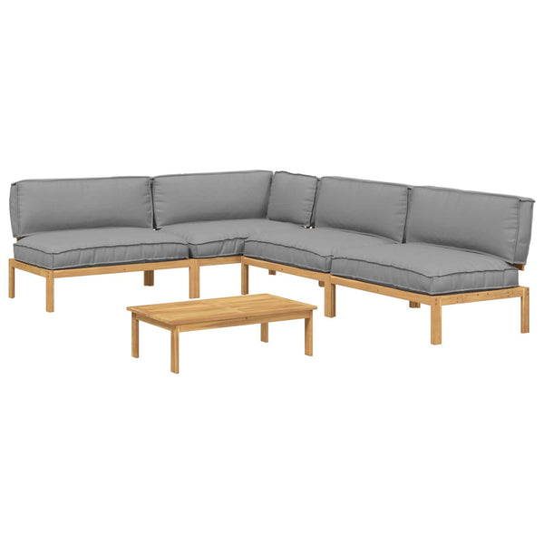 vidaXL Solid Acacia Wood Sofa Set with Cushions Uni 5 pcs Grey