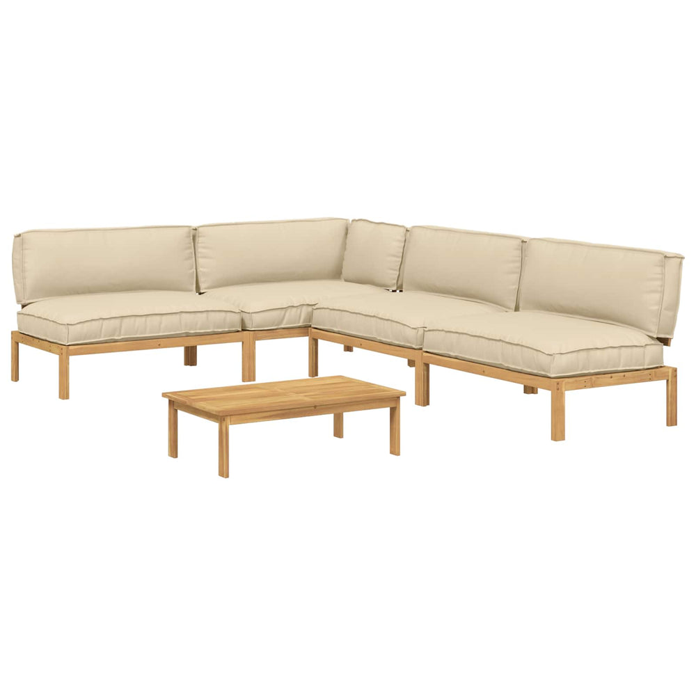 vidaXL Sofa Set with Cushions Solid 5 pcs Beige Solid Acacia Wood