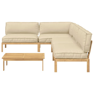 vidaXL Sofa Set with Cushions Solid 5 pcs Beige Solid Acacia Wood