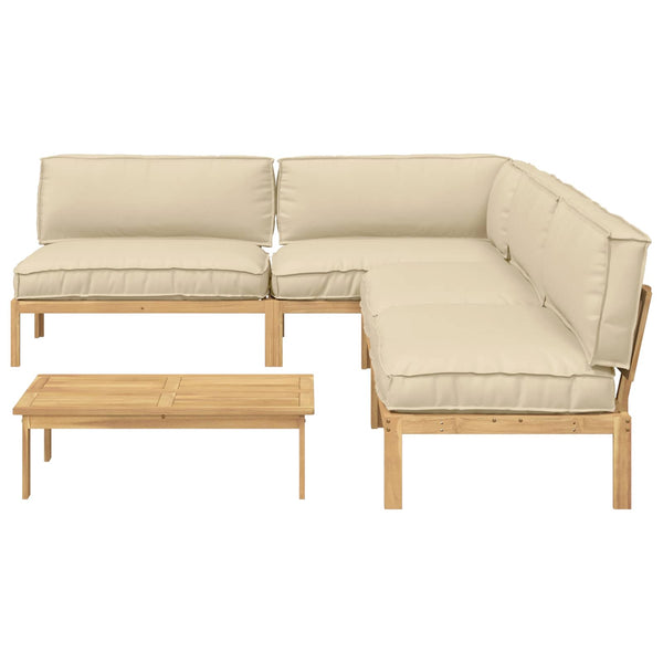 vidaXL Sofa Set with Cushions Solid 5 pcs Beige Solid Acacia Wood