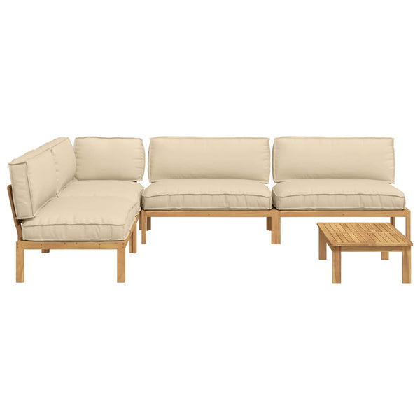 vidaXL Sofa Set with Cushions Solid 5 pcs Beige Solid Acacia Wood