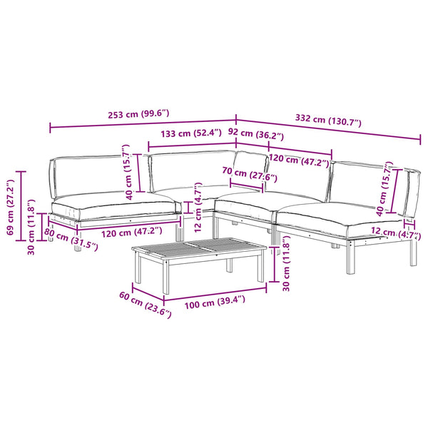vidaXL Sofa Set with Cushions Solid 5 pcs Beige Solid Acacia Wood