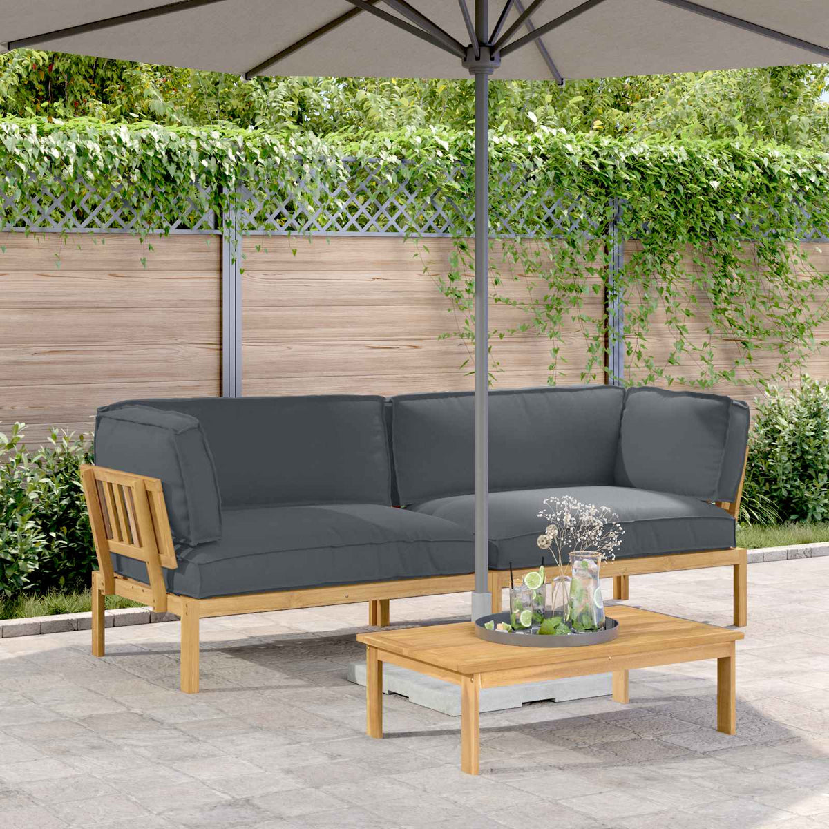vidaXL Sofa Set with Cushions Solid 2 pcs Anthracite Solid Acacia Wood