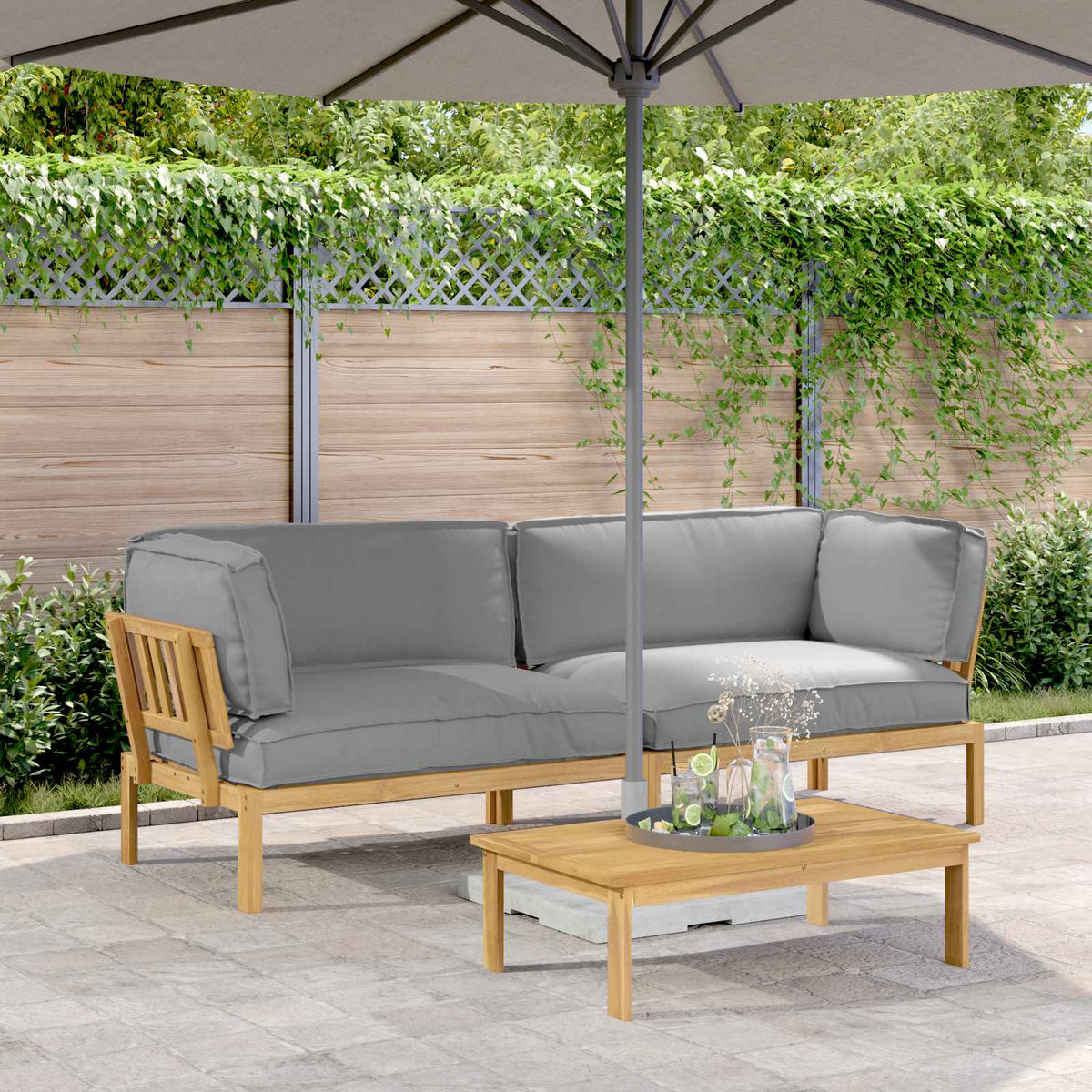 vidaXL Sofa Set with Cushions Solid Acacia Wood 2 pcs Grey