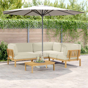 vidaXL Sofa Set with Cushions Solid Acacia Wood 4 Pieces Cream