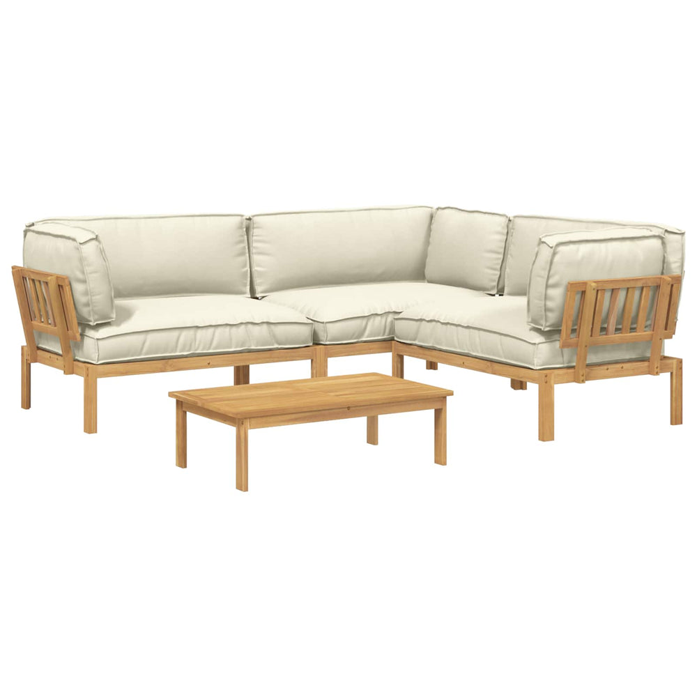 vidaXL Sofa Set with Cushions Solid Acacia Wood 4 Pieces Cream