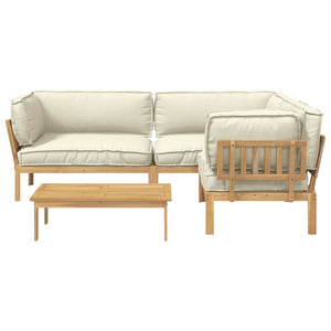 vidaXL Sofa Set with Cushions Solid Acacia Wood 4 Pieces Cream