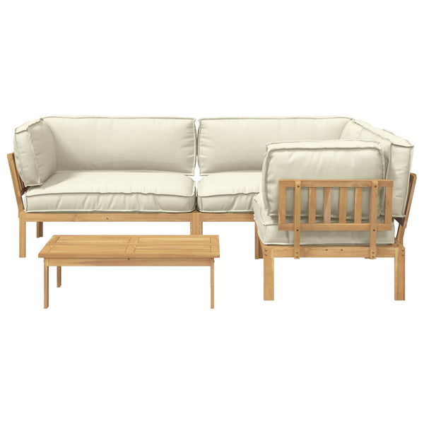 vidaXL Sofa Set with Cushions Solid Acacia Wood 4 Pieces Cream