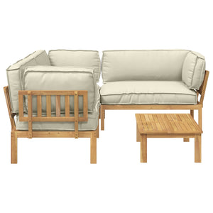 vidaXL Sofa Set with Cushions Solid Acacia Wood 4 Pieces Cream