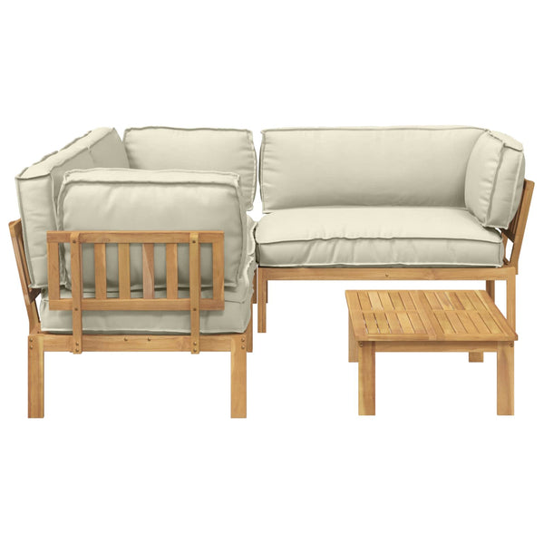 vidaXL Sofa Set with Cushions Solid Acacia Wood 4 Pieces Cream