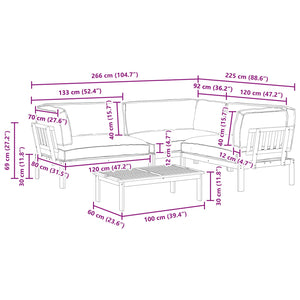 vidaXL Sofa Set with Cushions Solid Acacia Wood 4 Pieces Cream