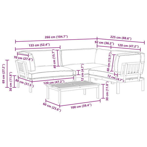 vidaXL Sofa Set with Cushions Solid Acacia Wood 4 Pieces Cream