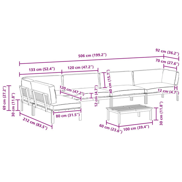 vidaXL Sofa Set with Cushions Solid 6 pcs Anthracite Solid Acacia Wood