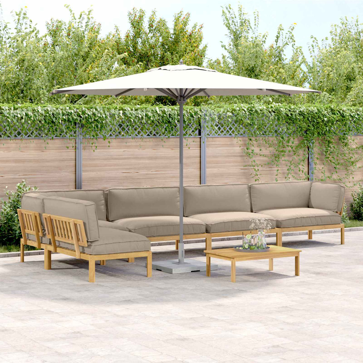 vidaXL Sofa Set with Cushions Solid 6 pcs Taupe Solid Acacia Wood
