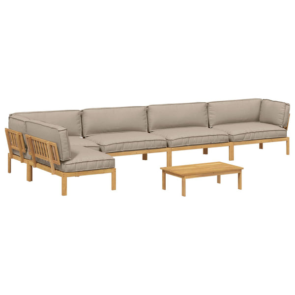 vidaXL Sofa Set with Cushions Solid 6 pcs Taupe Solid Acacia Wood
