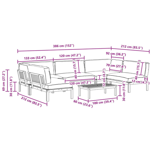 vidaXL Sofa Set with Cushions Solid 6-Piece Grey Acacia Wood