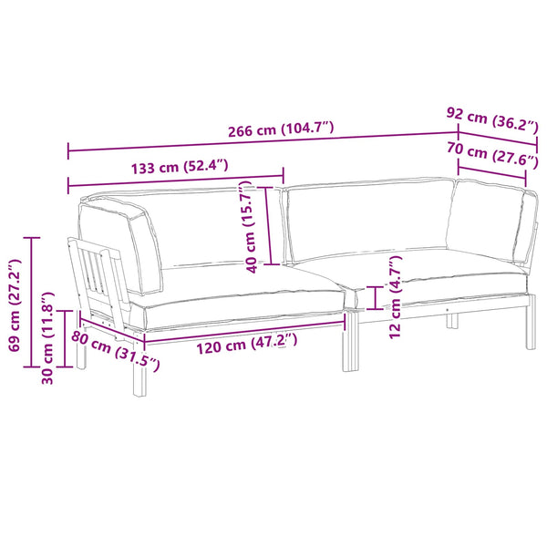 vidaXL Sofa Set with Cushions Solid Beige 2 pcs Solid Acacia Wood