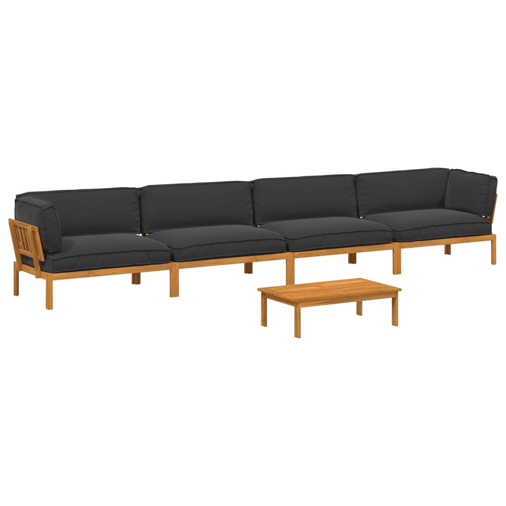 vidaXL Sofa Set with Cushions Solid 5 pcs Black Solid Acacia Wood