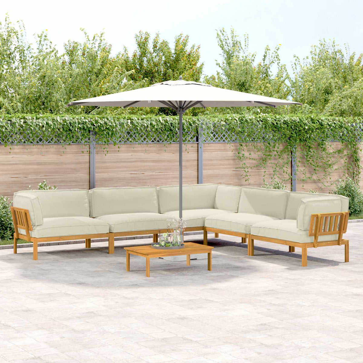 vidaXL Sofa Set with Cushions Solid 6-Piece Cream Solid Acacia Wood