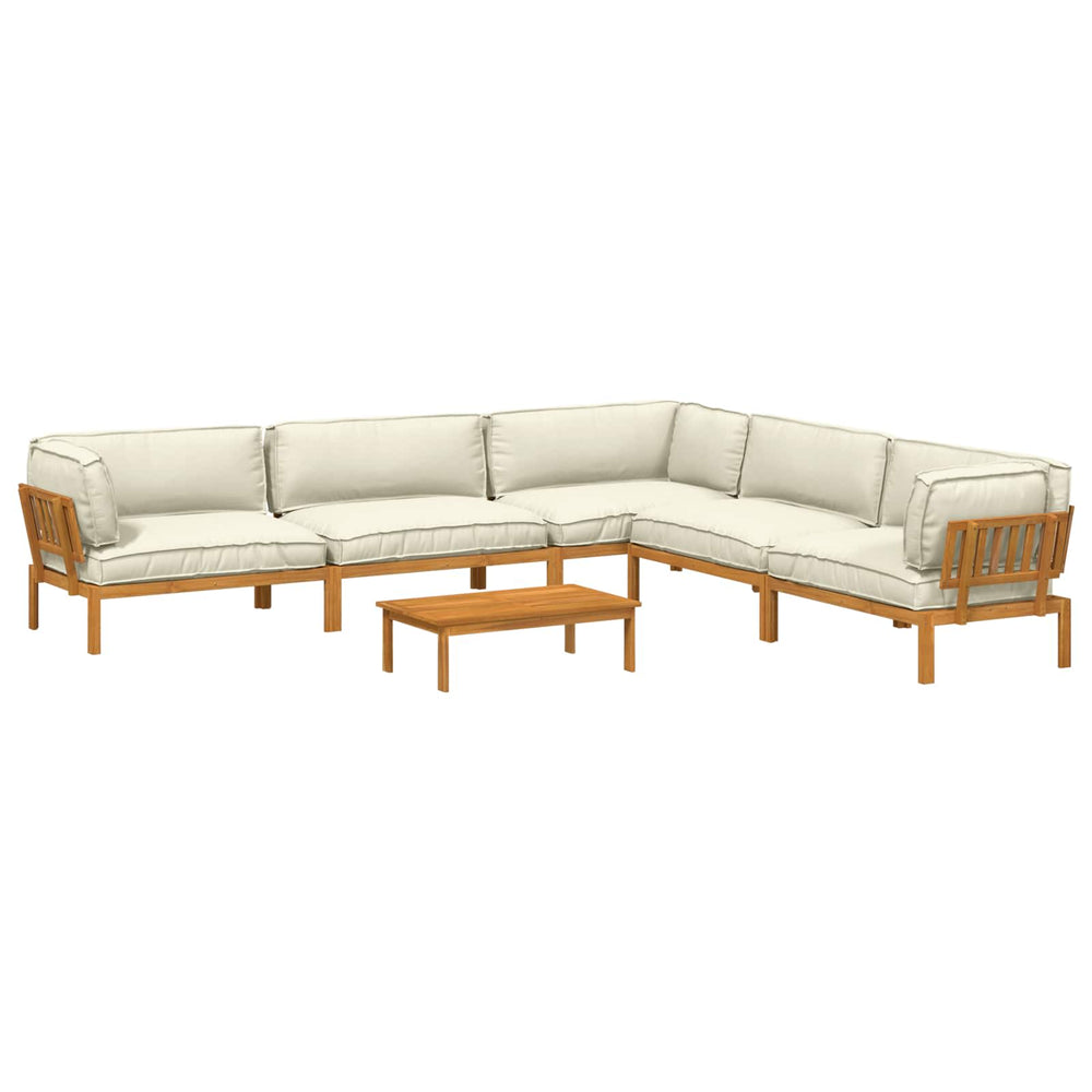 vidaXL Sofa Set with Cushions Solid 6-Piece Cream Solid Acacia Wood