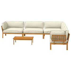 vidaXL Sofa Set with Cushions Solid 6-Piece Cream Solid Acacia Wood