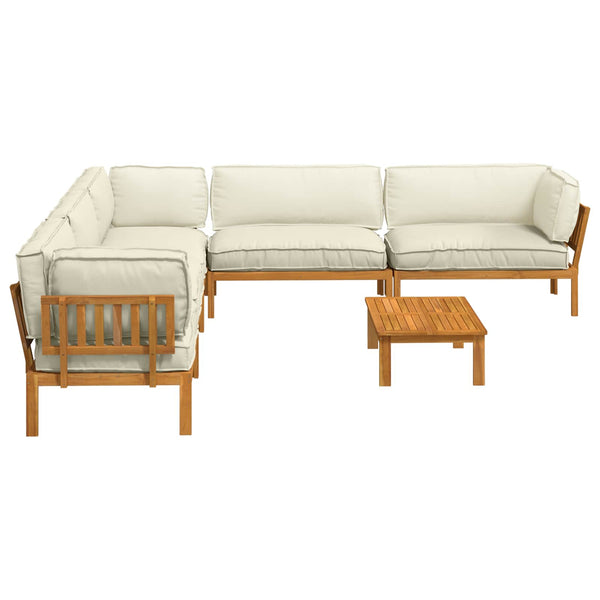 vidaXL Sofa Set with Cushions Solid 6-Piece Cream Solid Acacia Wood