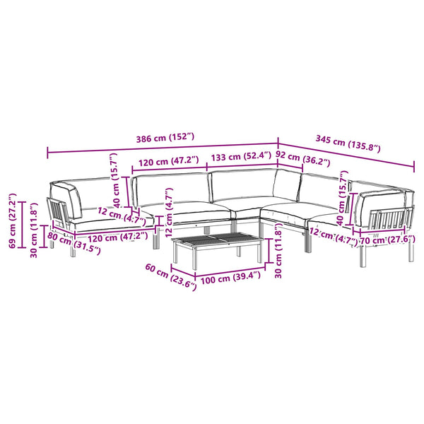 vidaXL Sofa Set with Cushions Solid 6-Piece Cream Solid Acacia Wood