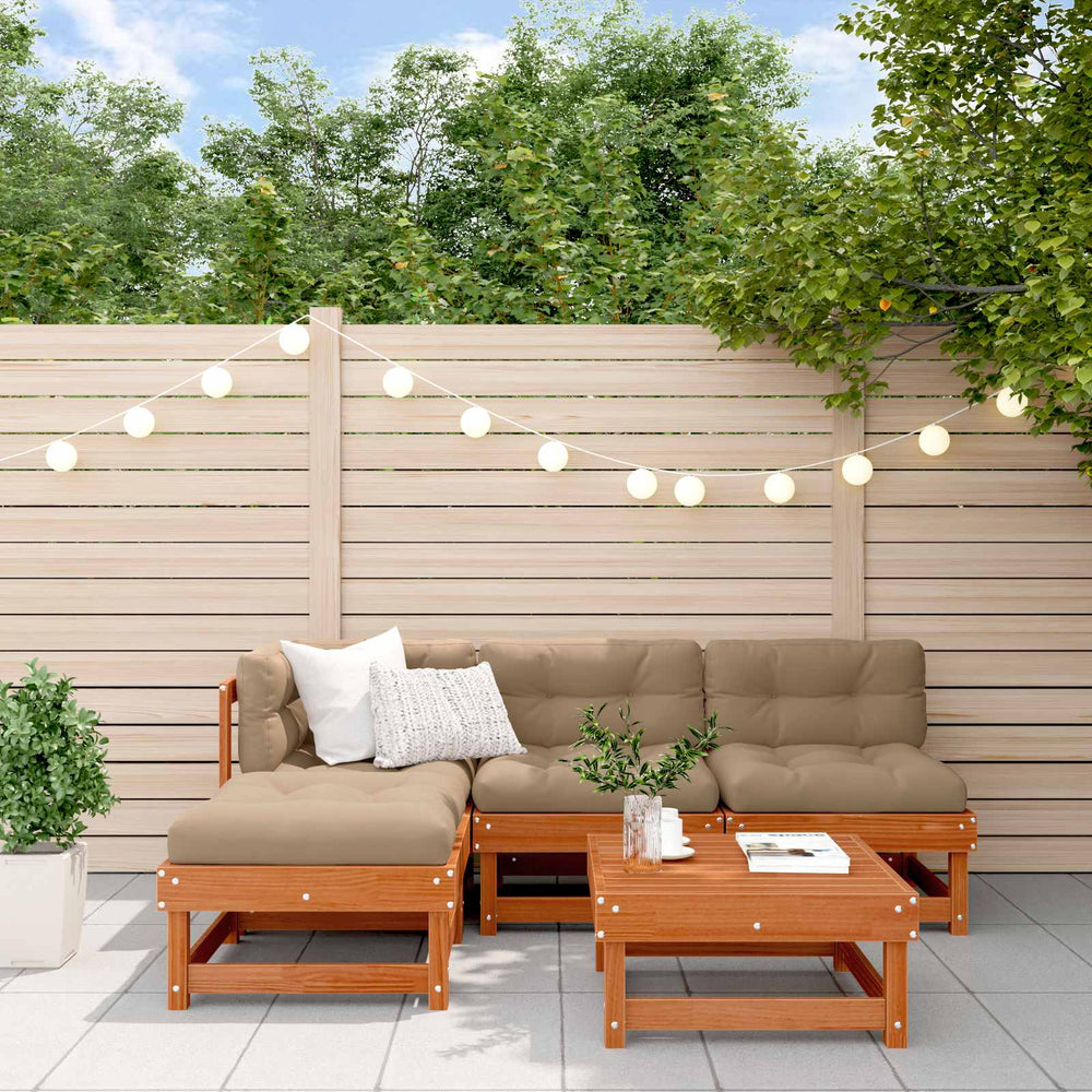 vidaXL 5-Piece Garden Lounge Set Waxed Brown Solid Pine Wood