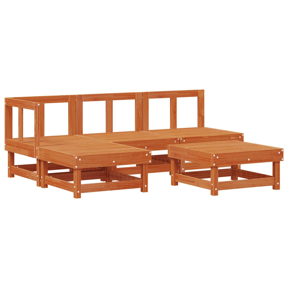 vidaXL 5-Piece Garden Lounge Set Waxed Brown Solid Pine Wood