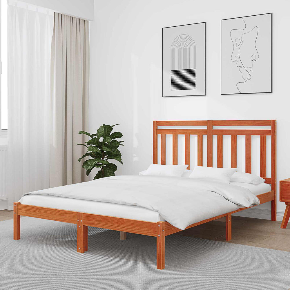 vidaXL Bed Frame Waxed Brown 205.5 x 165.5 x 100 cm Solid Pine Wood