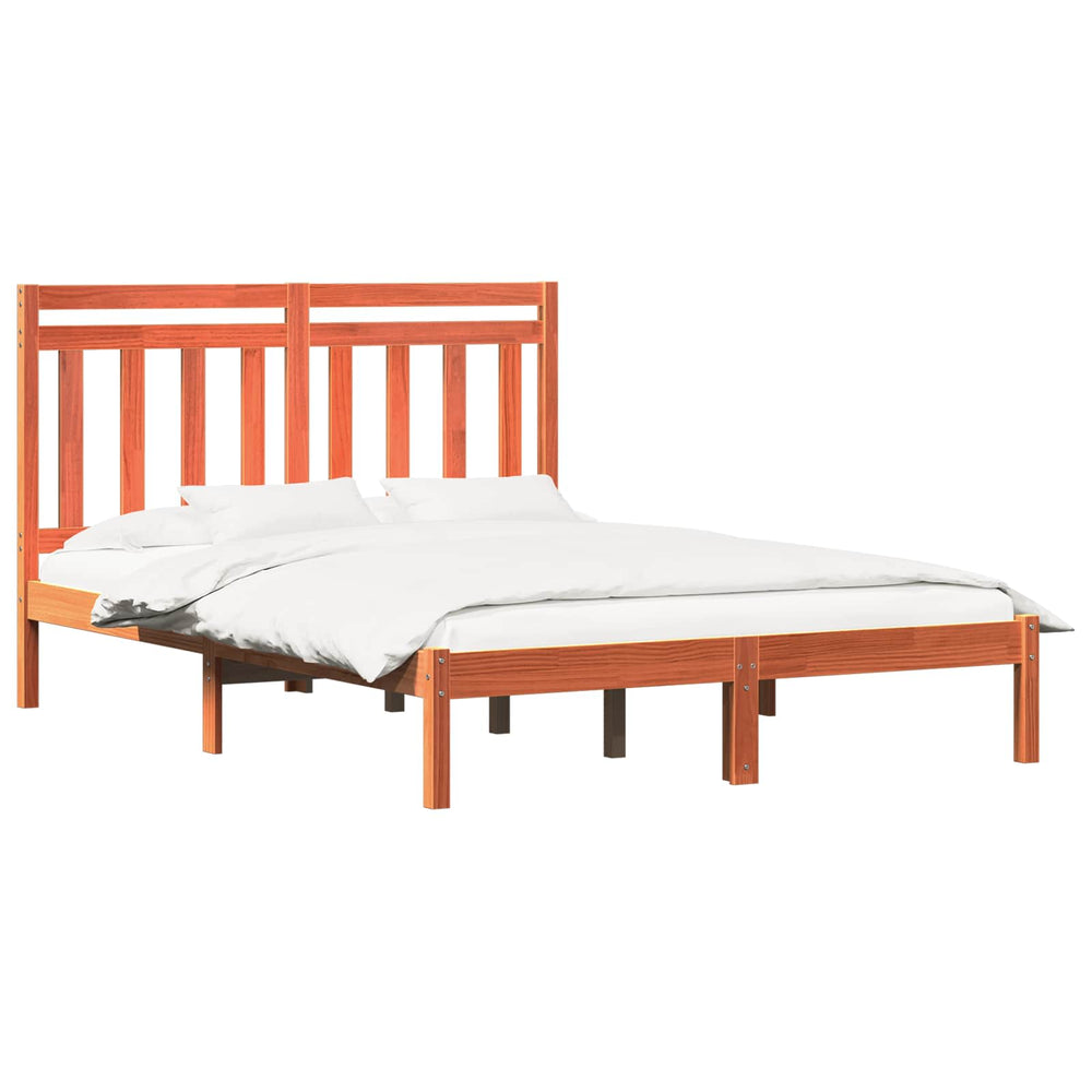 vidaXL Bed Frame Wax Brown 205.5 x 155.5 x 100 cm Solid Pine Wood