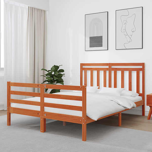vidaXL Bed Frame with Headboard Waxed Brown 150 x 200 cm