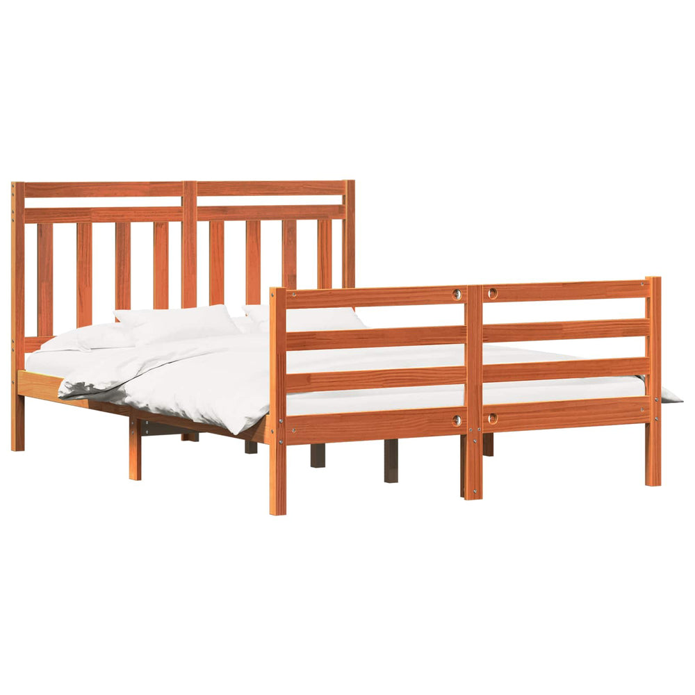 vidaXL Bed Frame with Headboard Waxed Brown 150 x 200 cm