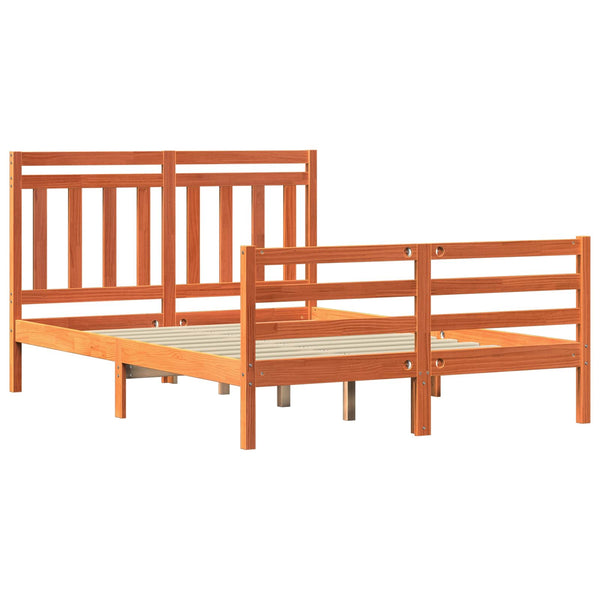 vidaXL Bed Frame with Headboard Waxed Brown 150 x 200 cm