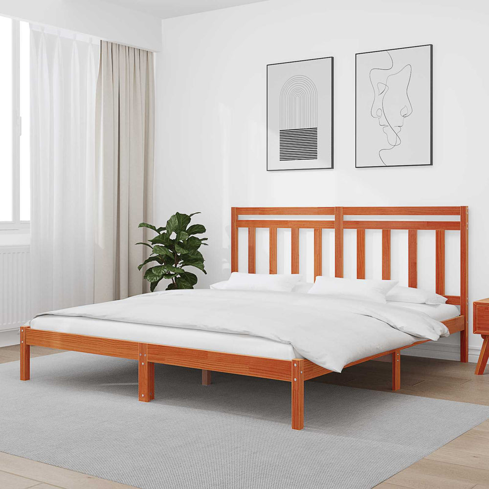 vidaXL Bed Frame Waxed Brown 205.5 x 185.5 x 100 cm Solid Pine Wood
