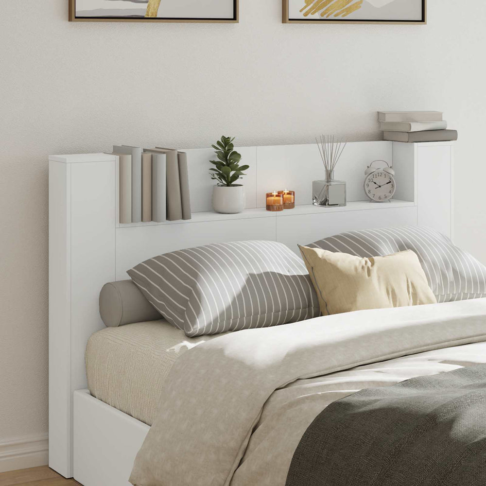 vidaXL Headboard Cabinet with LED with Shelf White 160 x 16.5 x 103.5 cm