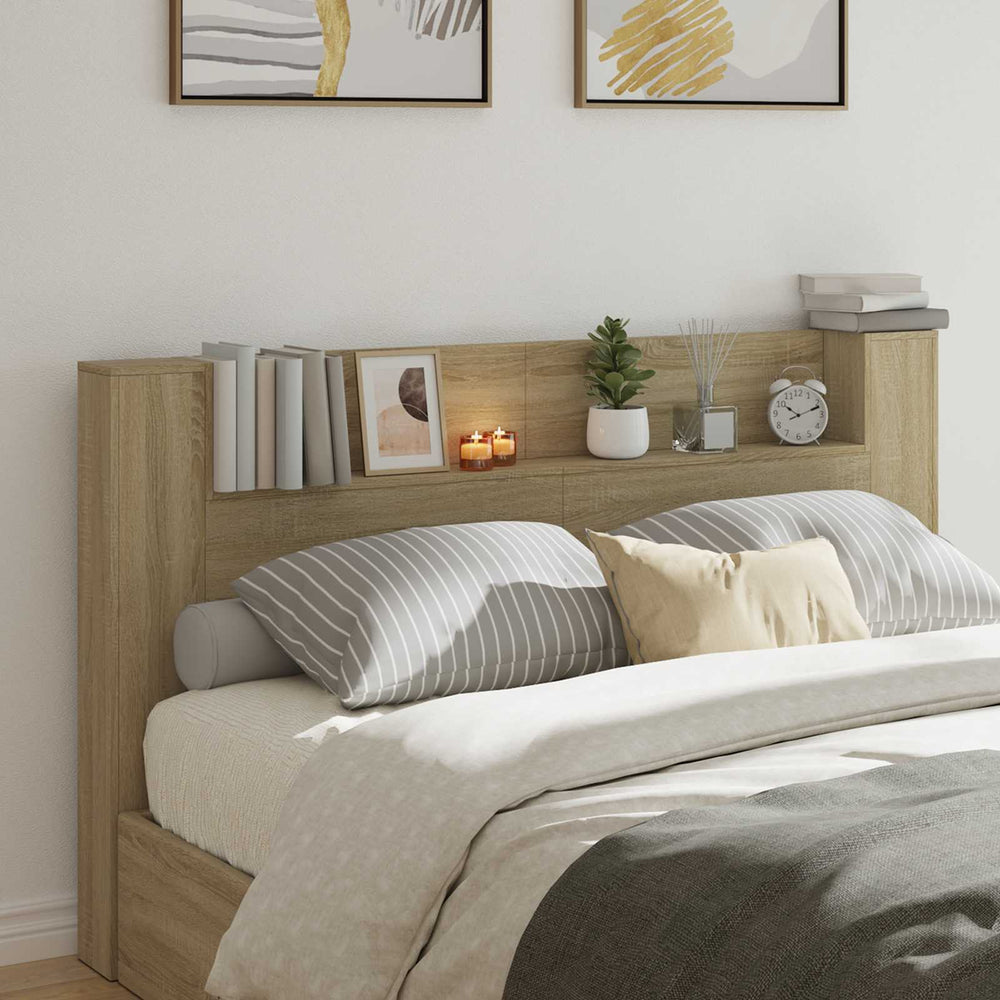 vidaXL Headboard Cabinet with LED with Shelf Sonoma 180 x 16.5 x 103.5 cm