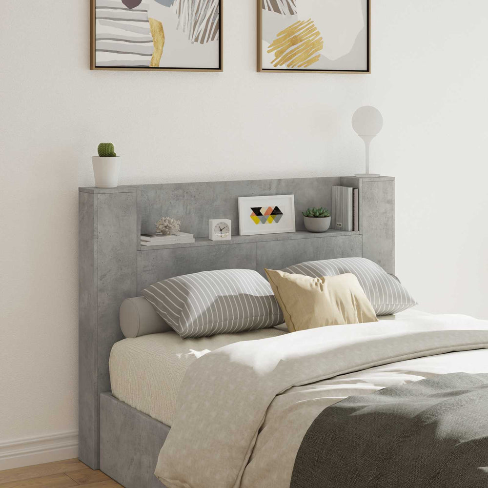 vidaXL Headboard Cabinet with LED with Shelf Concrete 140 x 16.5 x 103.5 cm