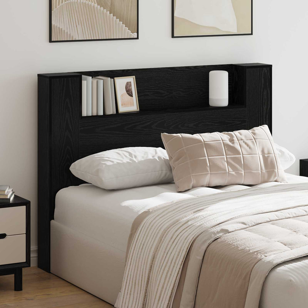 vidaXL Headboard Cabinet with LED Black Oak 140 x 16.5 x 103.5 cm