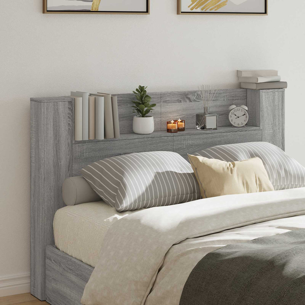 vidaXL Headboard Cabinet with LED Sonoma Grey 160 x 16.5 x 103.5 cm