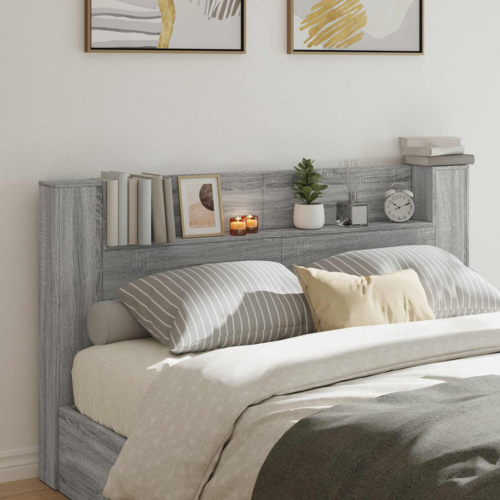 vidaXL LED Headboard Cabinet Sonoma Grey 180 x 16.5 x 103.5 cm