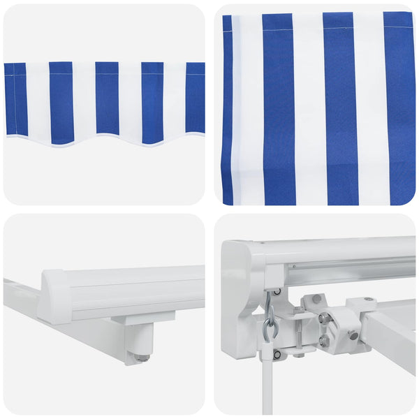 vidaXL Manual Retractable Awning Blue and White 3.5 x 2.5 m