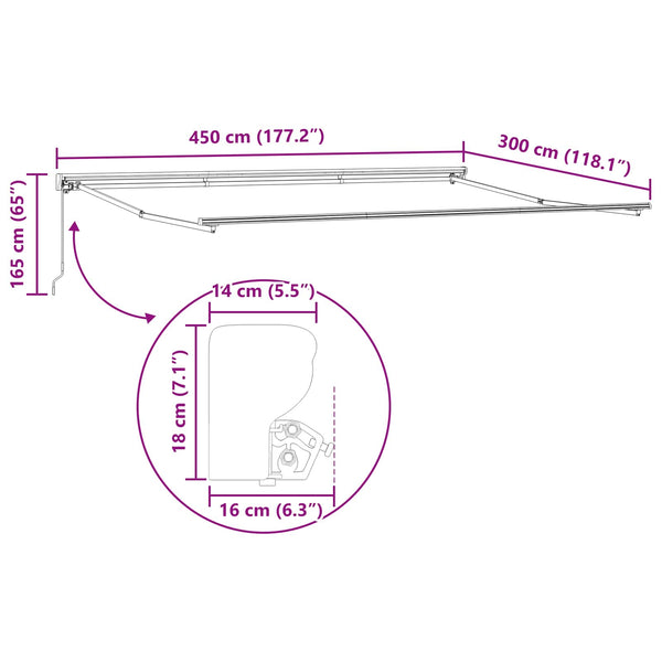 vidaXL Manual Retractable Awning Light Gray 4.5 x 3 m