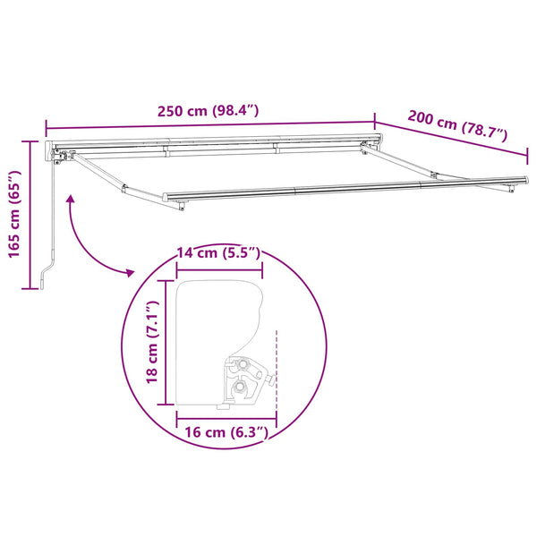 vidaXL Manually Retractable Awning Green and Yellow 2.5 x 2 m
