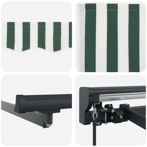 vidaXL Manual Retractable Awning Green and White 3 x 2 m