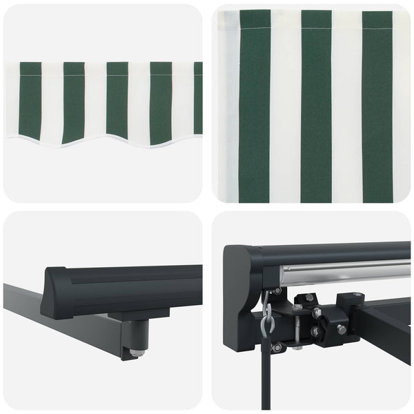 vidaXL Manual Retractable Awning Green and White 3 x 2 m