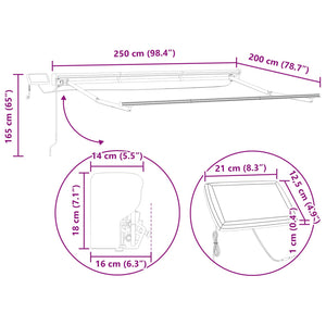 vidaXL Manual Awning Frame with LEDs Beige and White 2.5 x 2 m