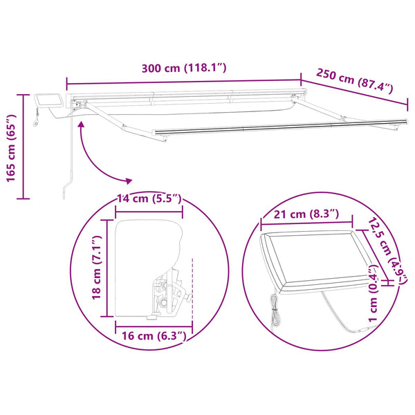vidaXL Manual Awning Frame with LEDs Light Gray and White 3 x 2.5 m