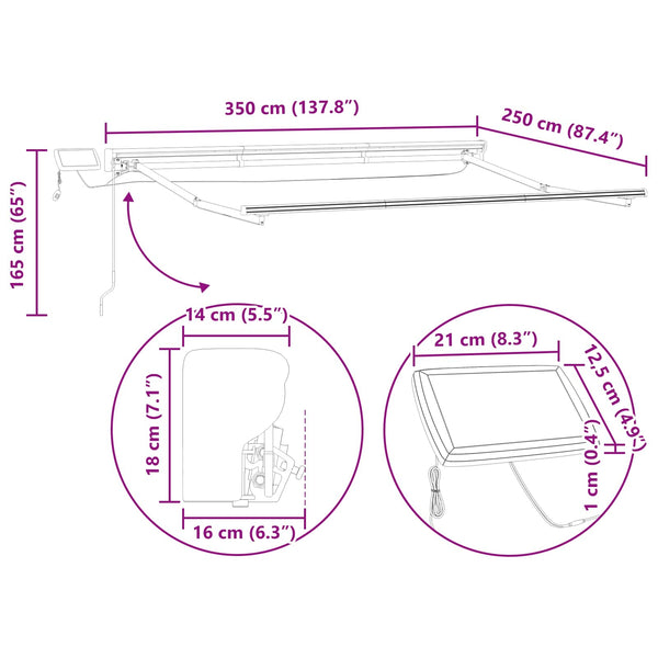 vidaXL Manual Awning Frame with LEDs Green and White 3.5 x 2.5 m